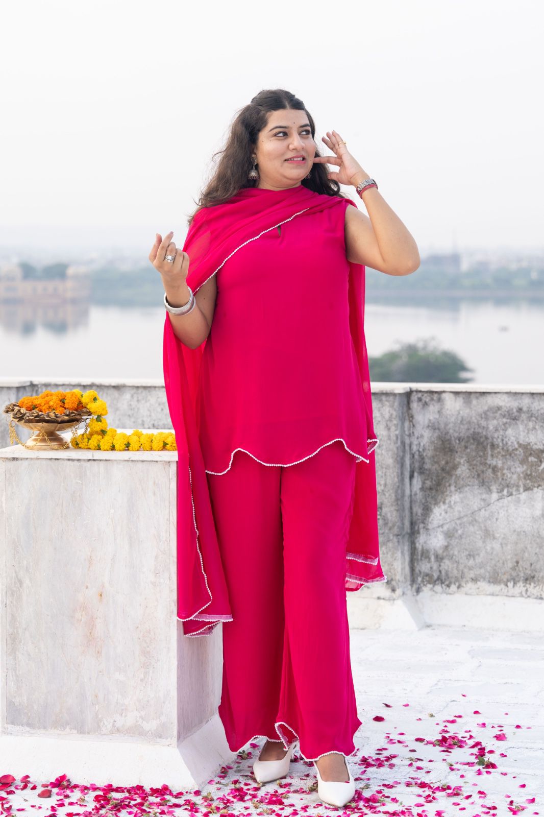Fuchsia Palazzo Kurta Set