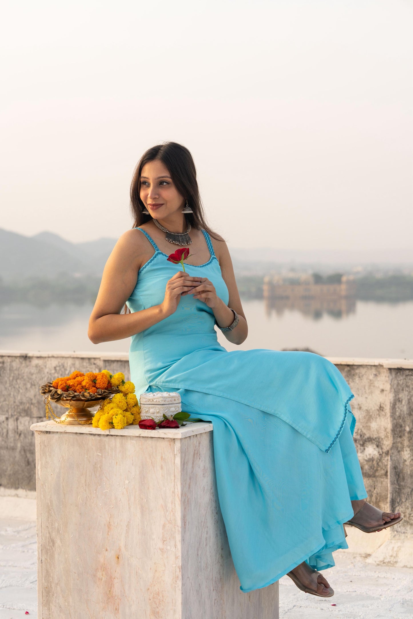 Aqua-Marine Strappy Kurta Set