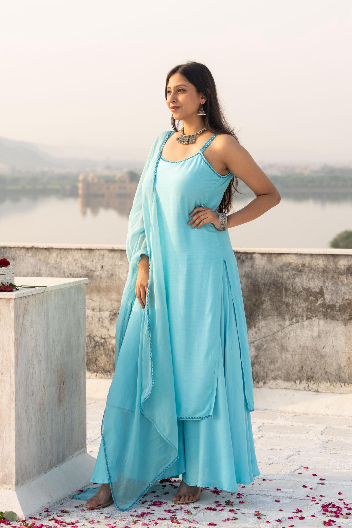 Aqua-Marine Strappy Kurta Set