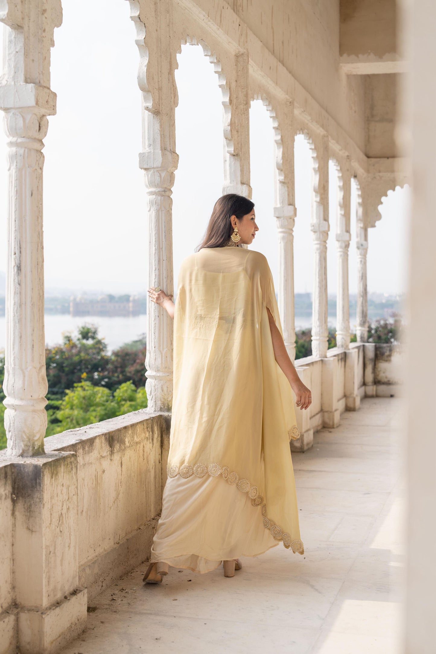 Saanjh - A Designer Ivory Draped Dhoti Skirt Set