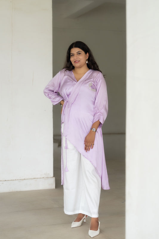 Lavender Asymmetrical Angrakha Wrap Set