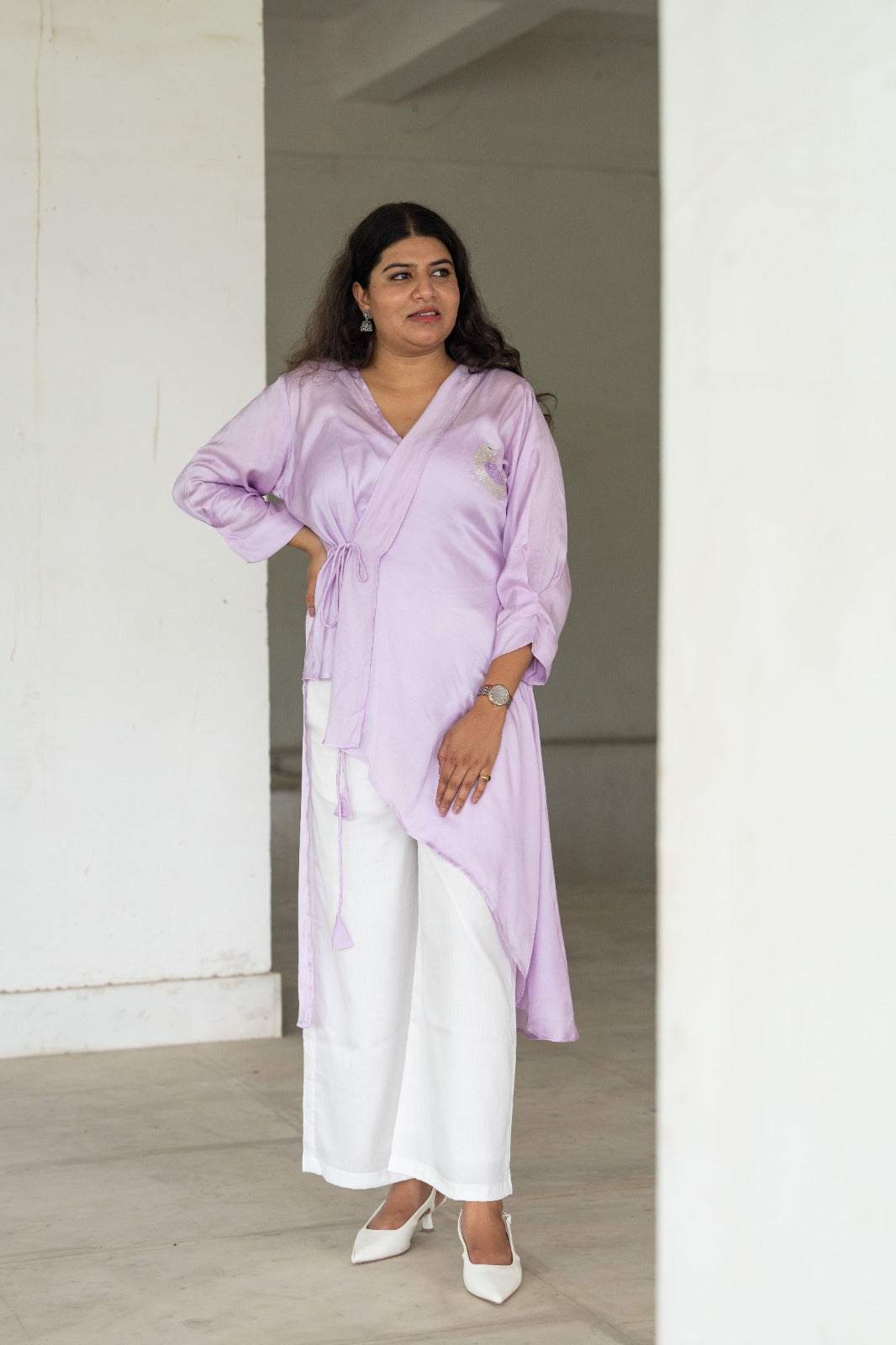 Lavender Asymmetrical Angrakha Wrap Set