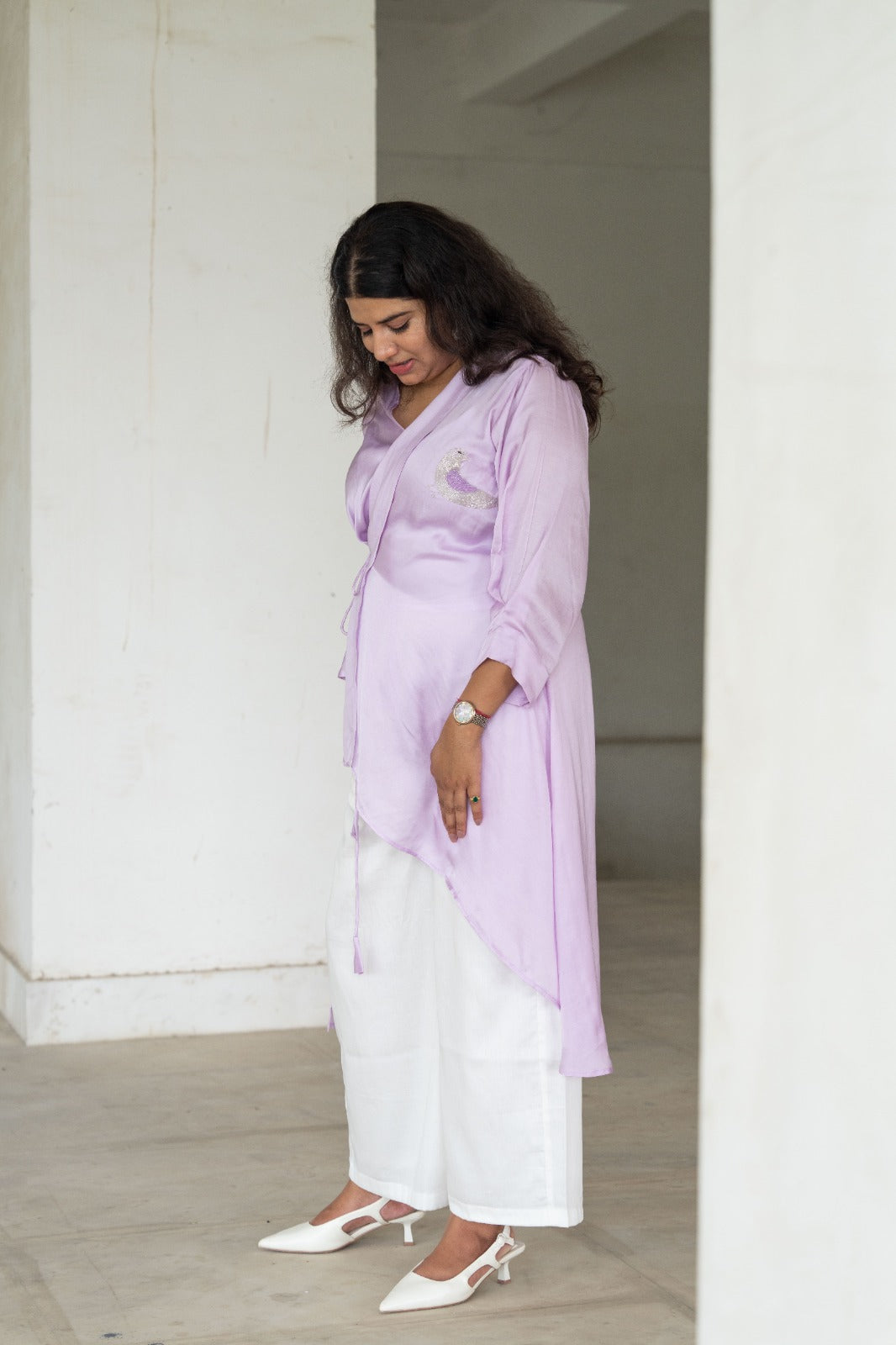 Lavender Asymmetrical Angrakha Wrap Set