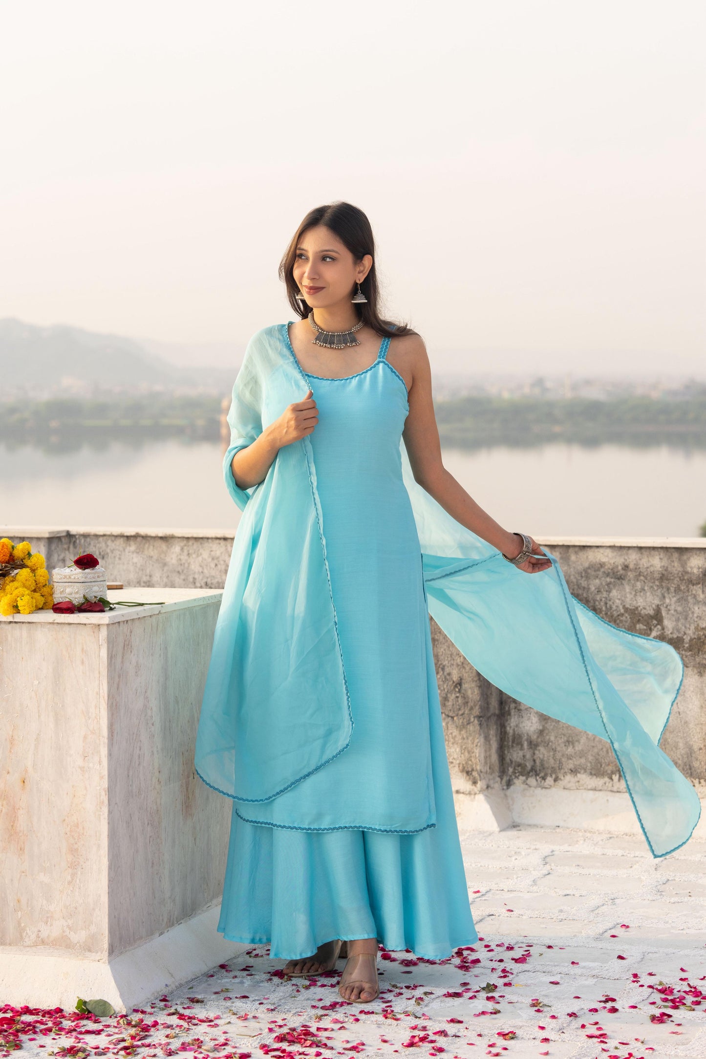 Aqua-Marine Strappy Kurta Set